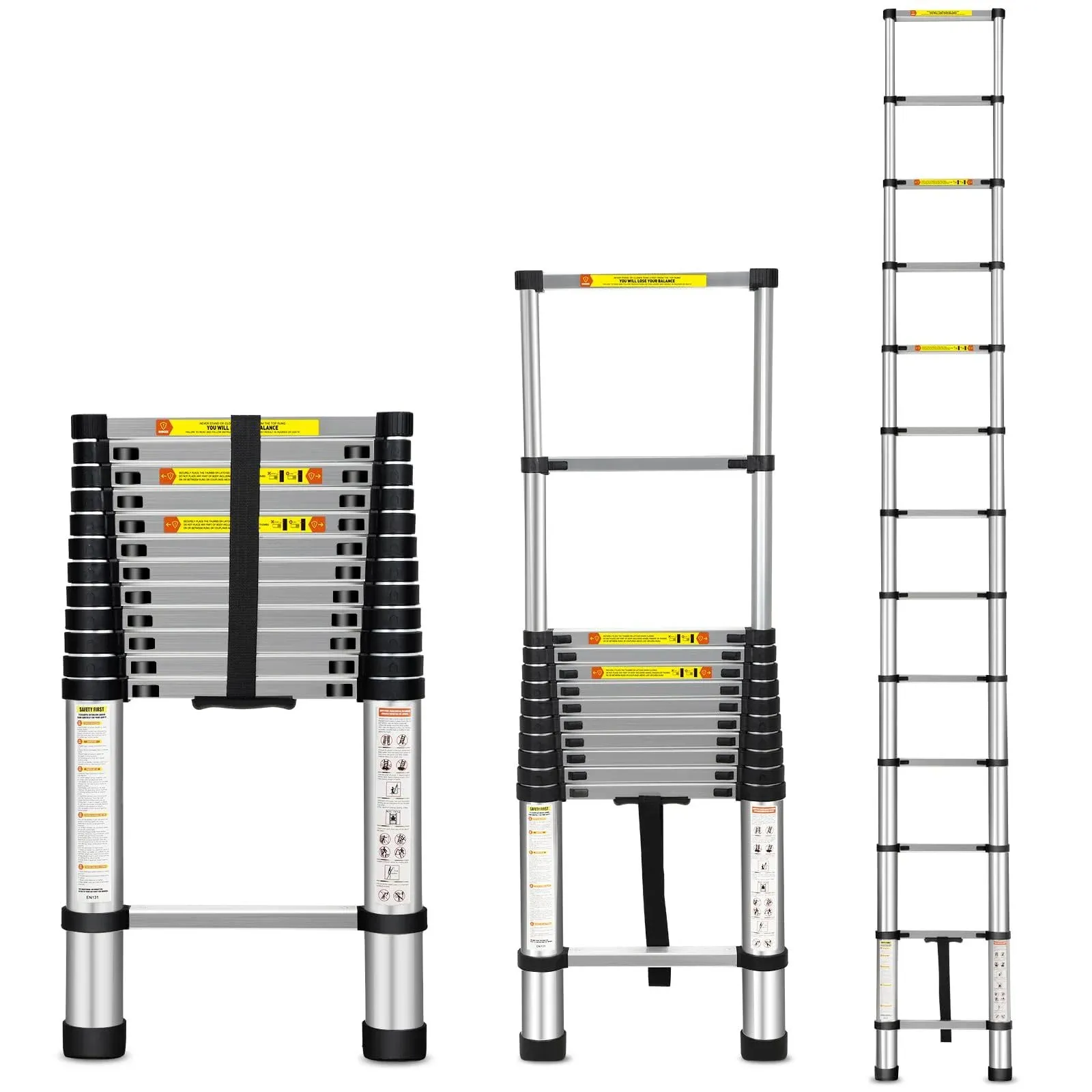 Miscoos Telescoping Ladder, 12.5ft Aluminum Telescopic Extension Ladder with Non ...