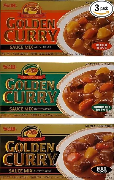 S&B Golden Curry Sauce Mix, Mild,Medium Hot and Hot 7.8-Ounce (Pack of 3)