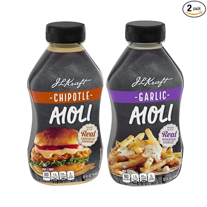 J.L Kraft Chipotle & Garlic Aioli w/ Real Chipotle Peppers/Roasted Garlic Spread for Dipping, Sandwiches, Burgers Combo Pack - 2 Pk (24 oz)