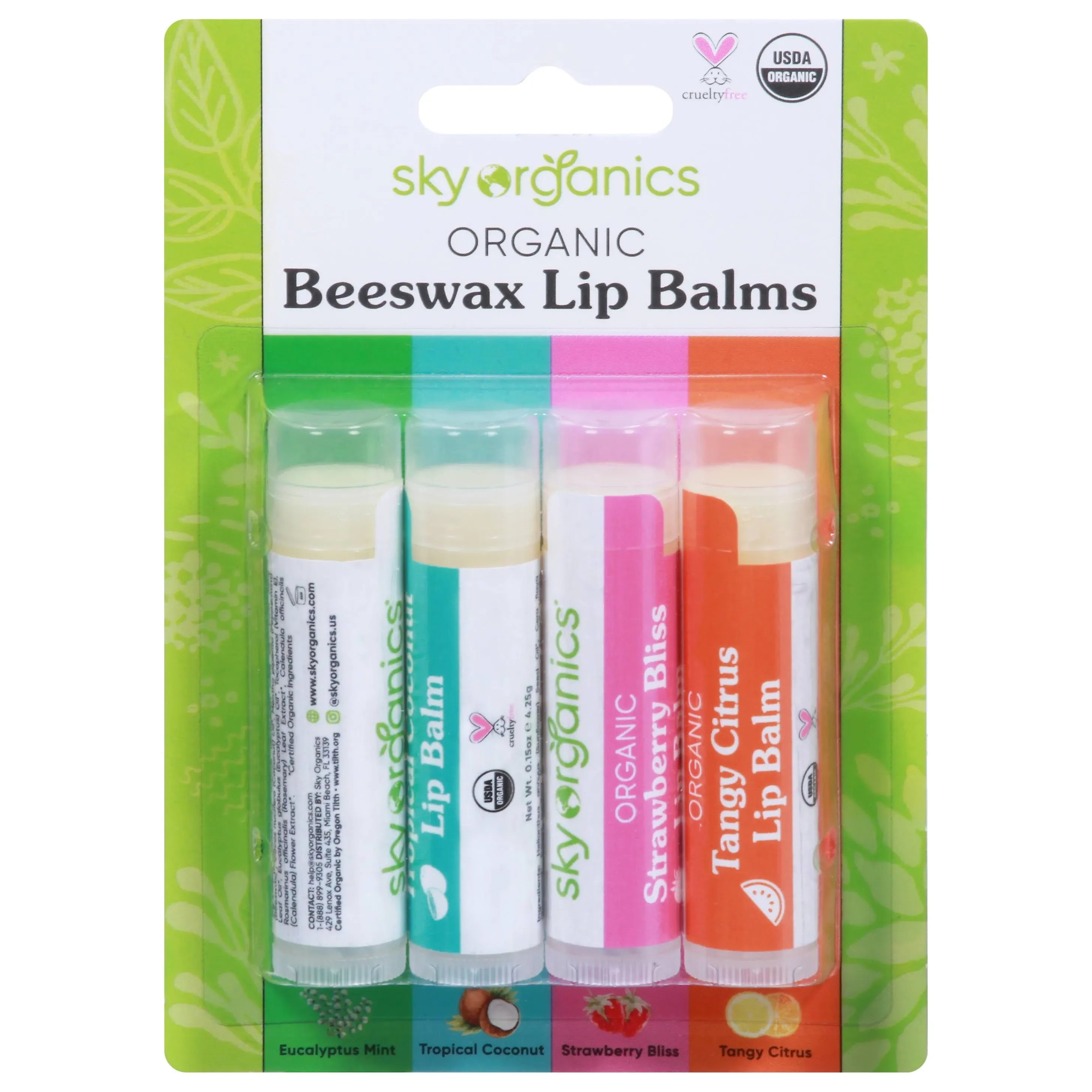 Sky Organics Lip Balms, Organic, Beeswax