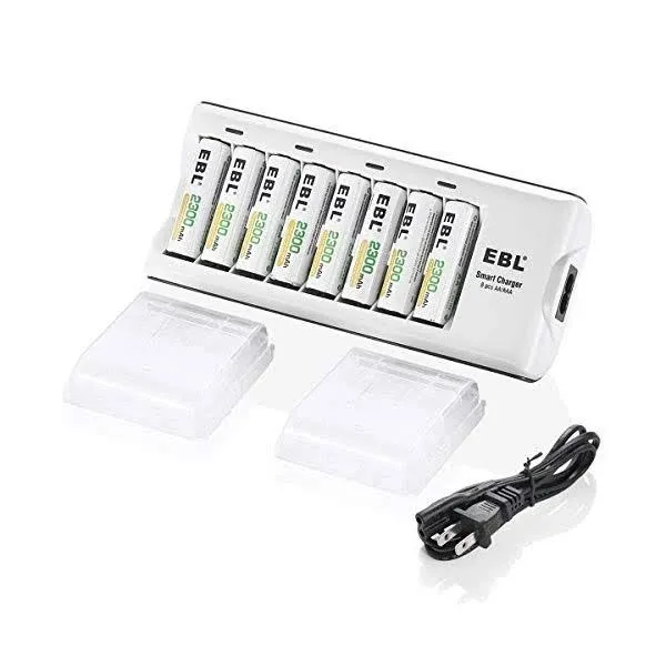 EBL Rechargeable AA Batteries 2300mAh Long Lasting Battery (8 Counts) with Battery Charger for AA AAA Batteries