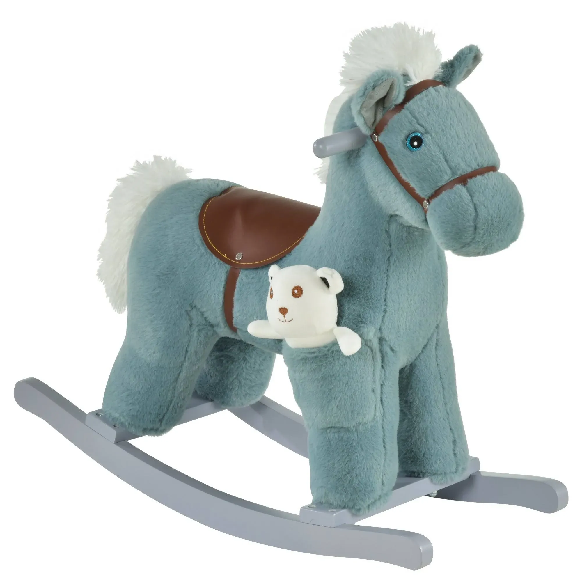 Qaba Kids Plush Ride-On Rocking Horse with Bear Toy Children Chair with Soft ...