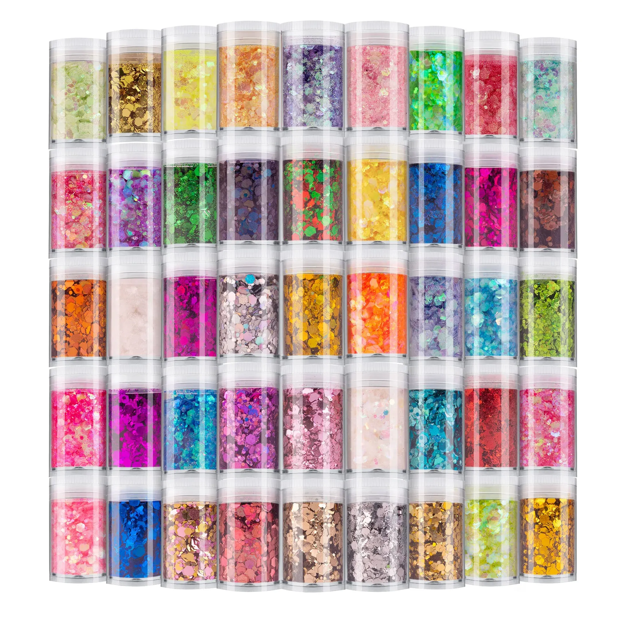 Linwulte Holographic Chunky and Fine Glitter Mix, 45 Colors Festival Sequins & Glitter Powder, Iridescent Glitter Flakes, Cosmetic Face Body Eye Hair Nail