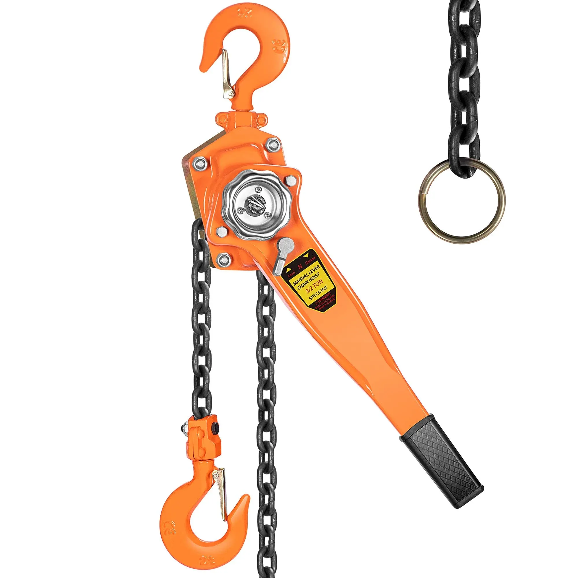 Specstar Lever Chain Hoist 1-1/2 Ton 3300 lbs Capacity 10 Feet with 2 Heavy Duty Hooks, Chain Come Along for Warehouse Building Automotive Machinery VH942