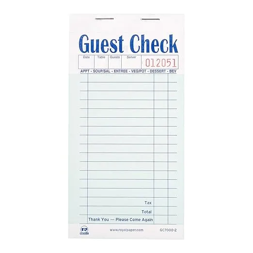 Royal Guest Carbonless Duplicate Receipt Check Book, Green - 50 count