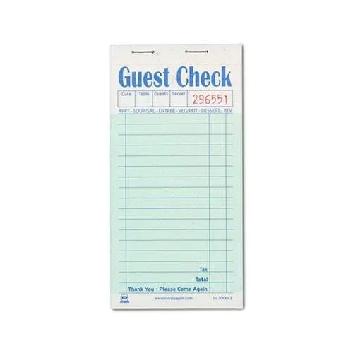 Royal Guest Carbonless Duplicate Receipt Check Book, Green - 50 count