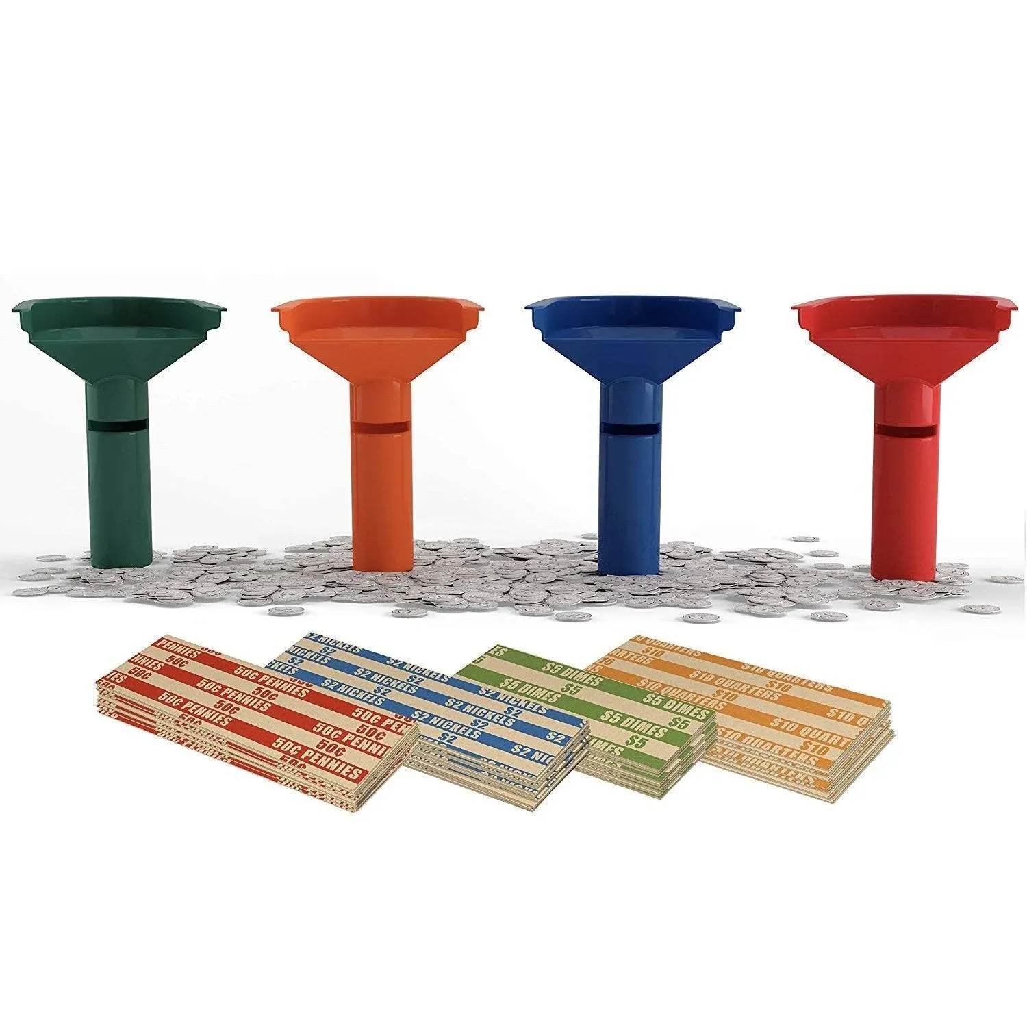 Nadex Easy Wrap Coin Tube Set with 100 Wrappers Included - Funnel Shaped Coin Co