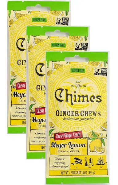 Seasonal Original Chimes Ginger Chews Meyer Lemon Chewy Candy, 1.5 oz (Pack of 3)