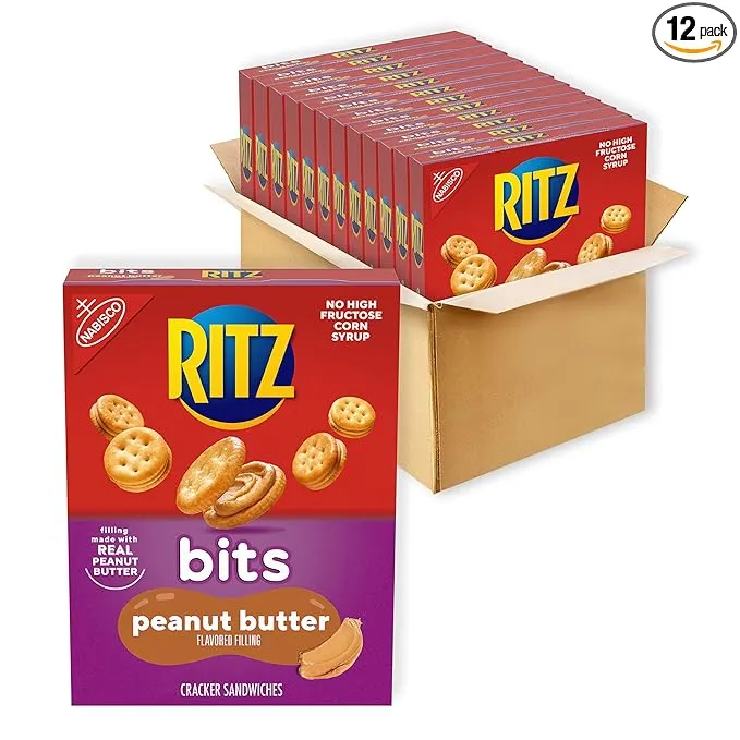 RITZ Bits Peanut Butter Sandwich Crackers, 8.8 oz Pack of 12