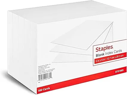 Staples 233460 5-Inch x 8-Inch Unruled Index Cards 500/Pack (51005)