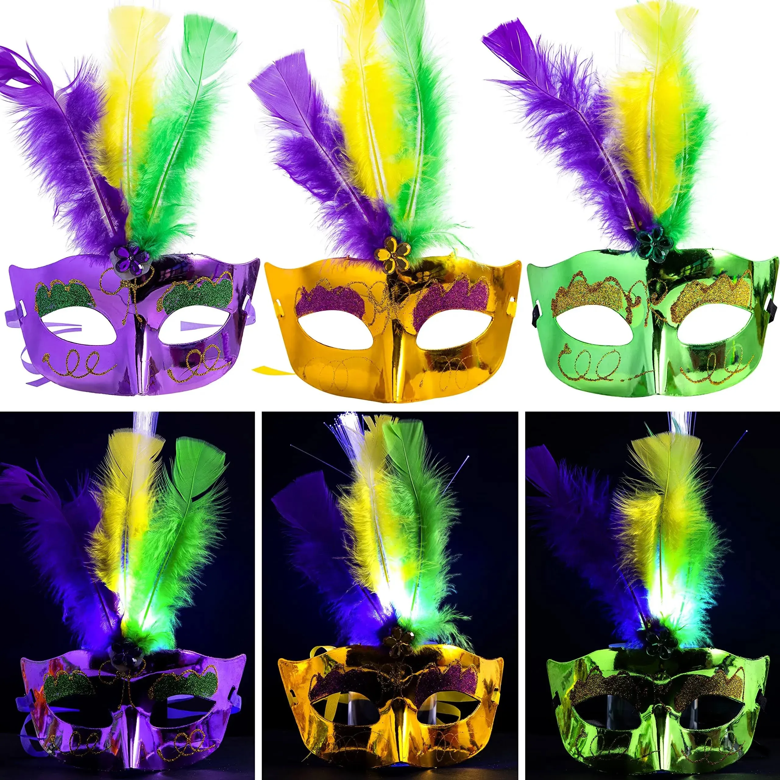 6pcs LED Mardi Gras Mask