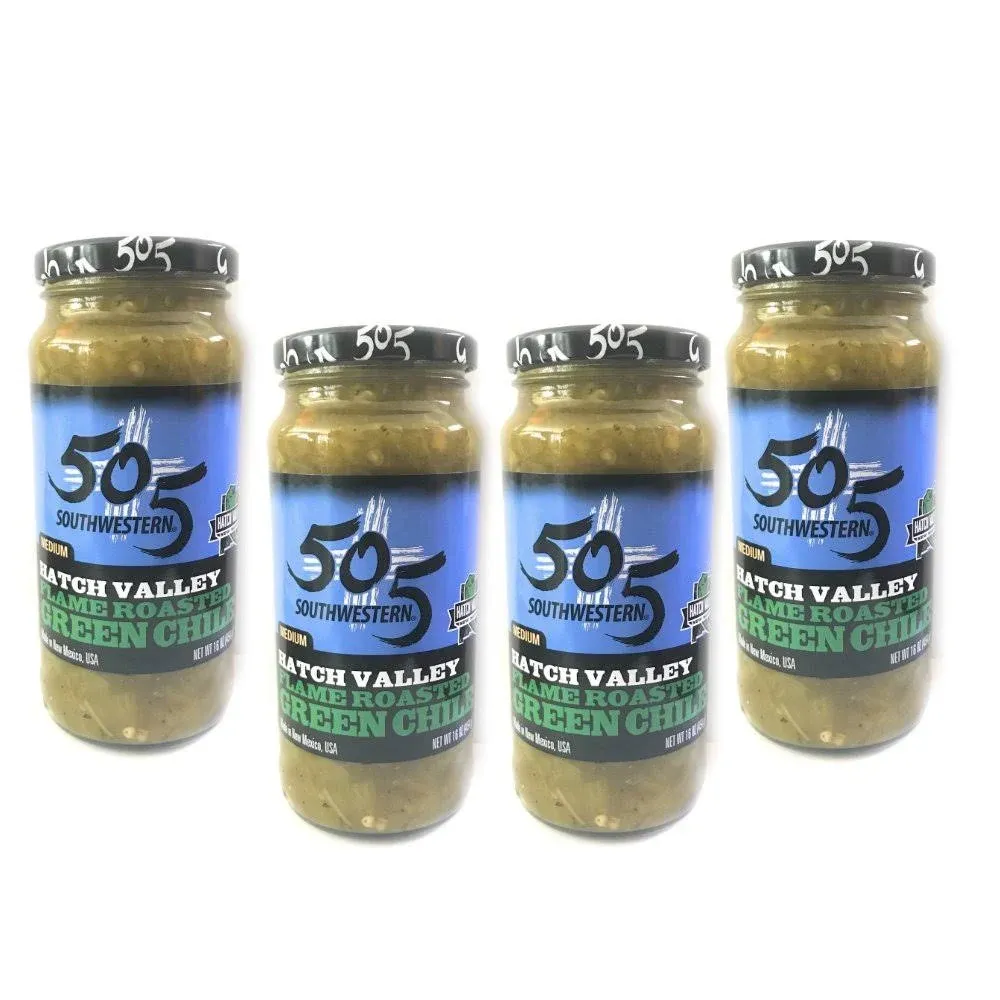 505 Southwestern 16oz jars Flame Roasted Green Chile – Medium (4pk) with Recipes