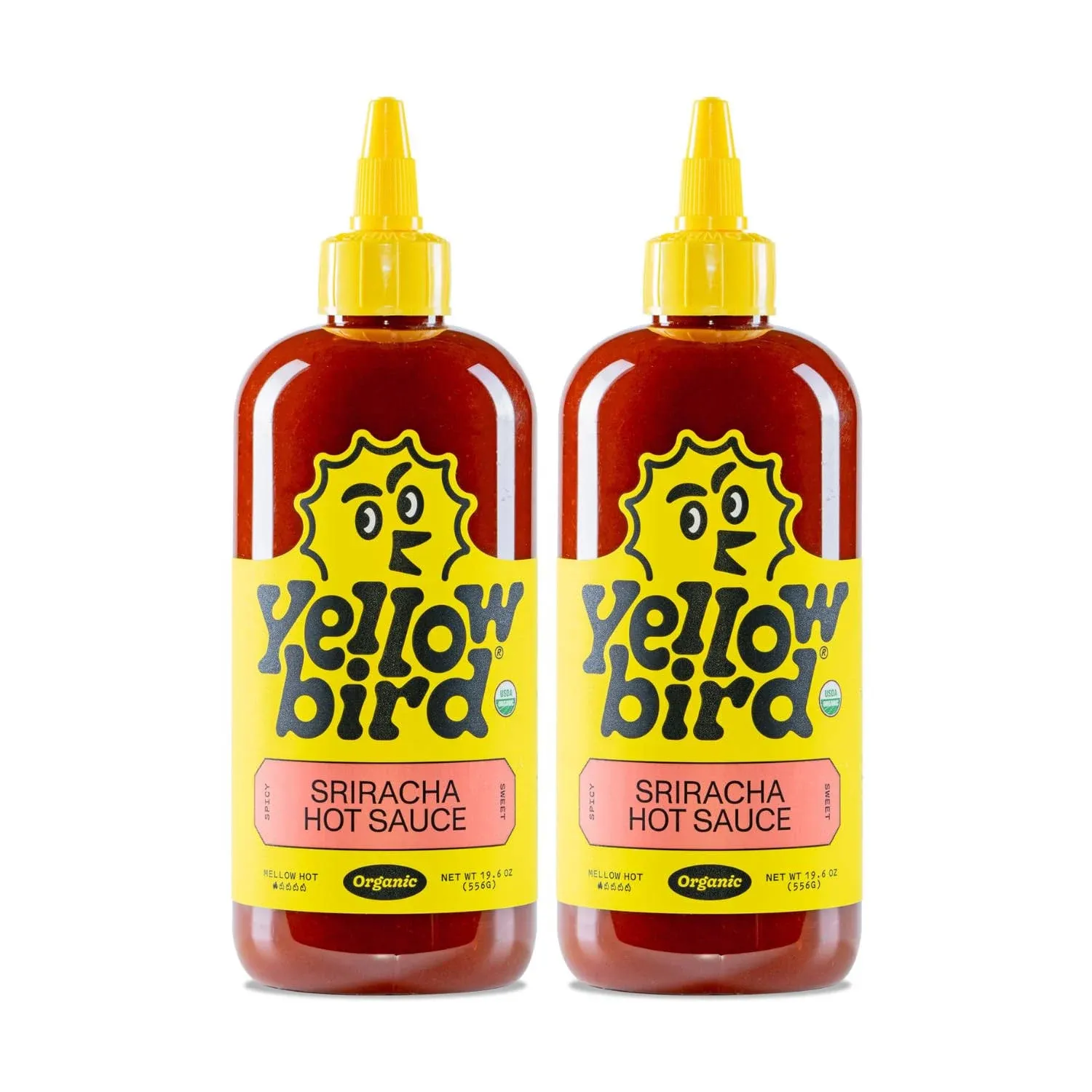 Yellowbird Organic Sriracha Sauce - Vegan, Gluten-Free Organic Hot Sauce Sweetened with Dates - Tabletop Size - Plant-Based Garlic Sriracha Hot Sauce Made with Organic Jalapenos - (19.6 oz, 2 Count)