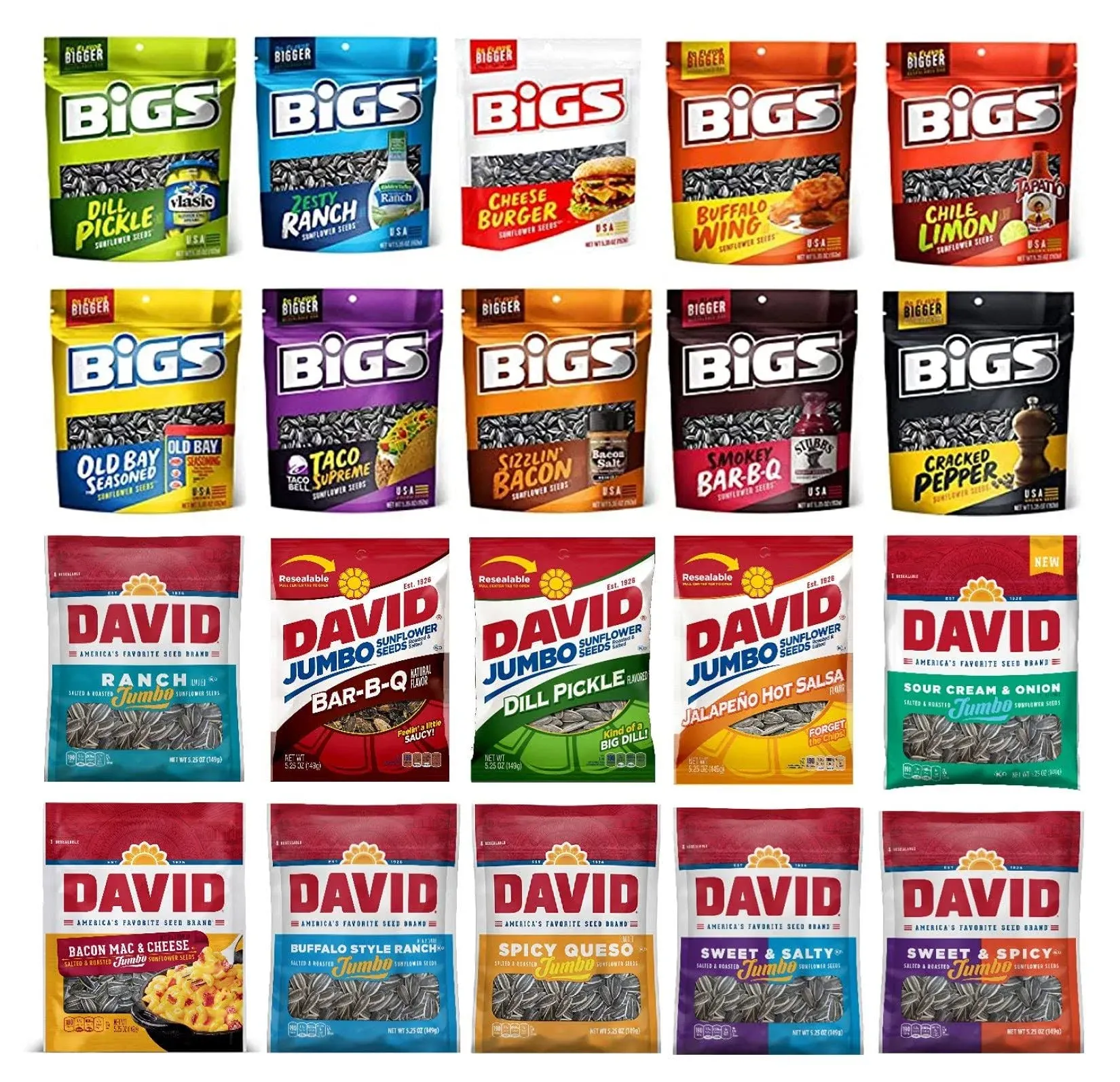 Sunflower Seeds Ultimate Variety Pack by BIGS and DAVID | 20 Unique Flavors by Peace Merchandise