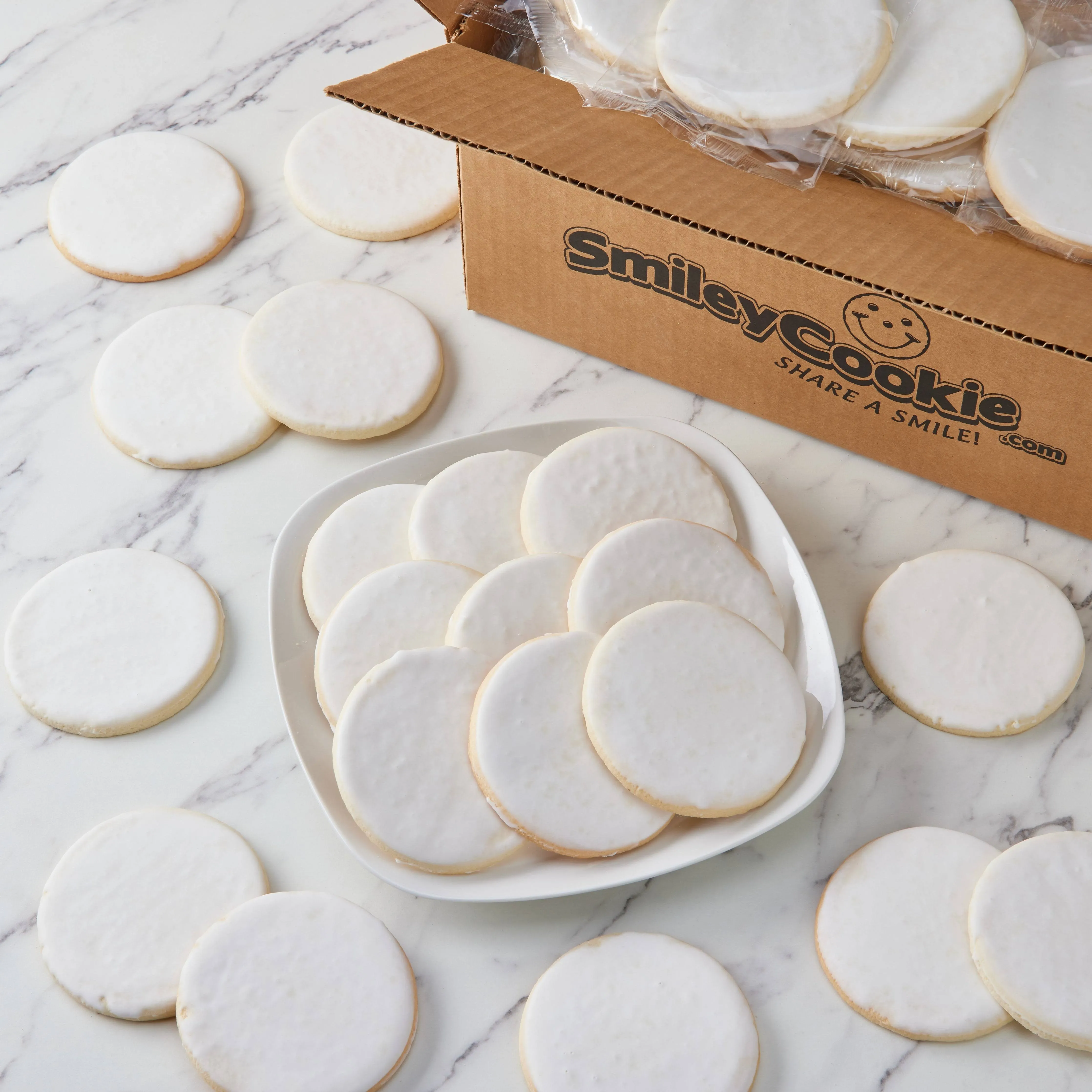 50-Pack Nut-Free White Iced Smiley Cookie Sugar Cookies