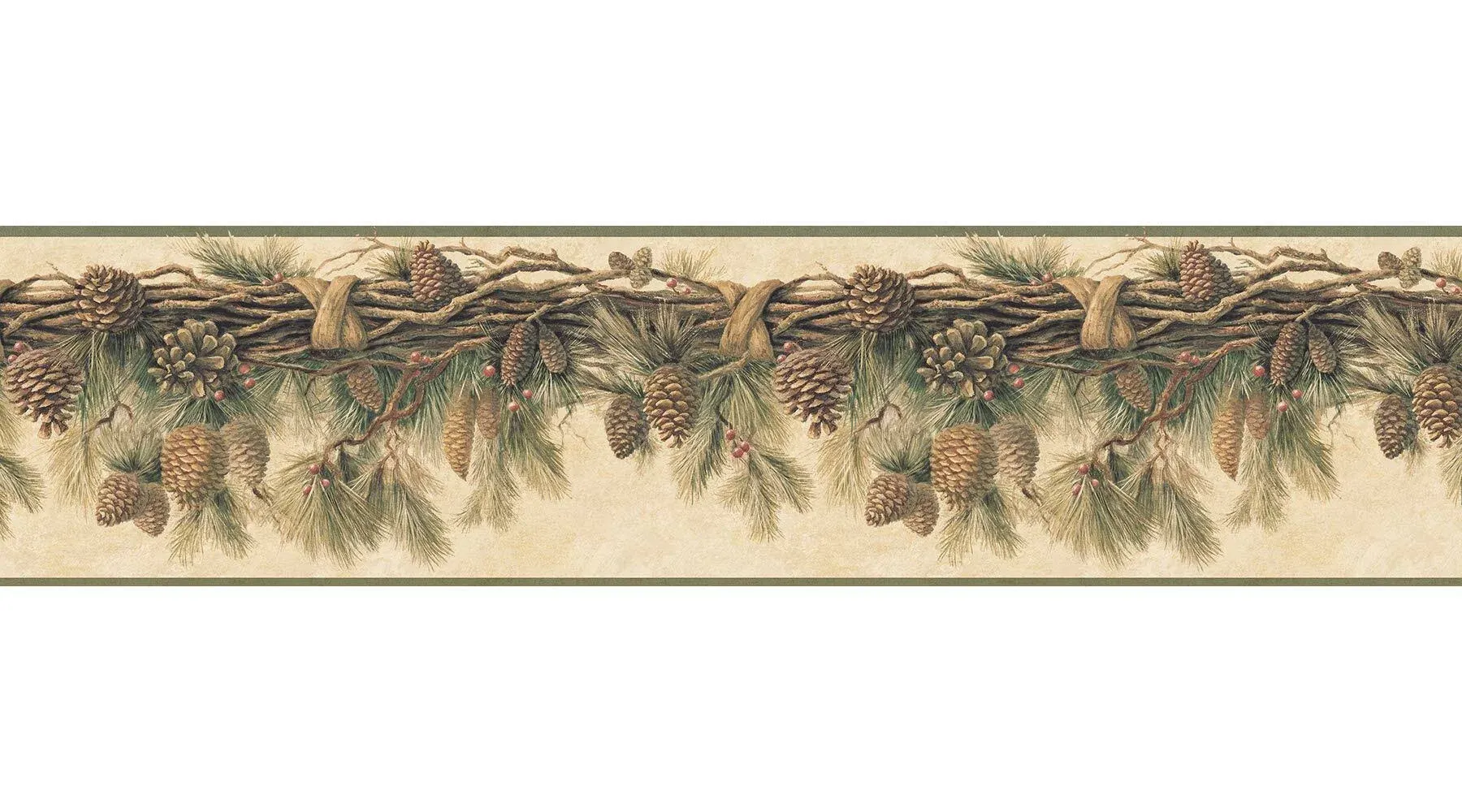 Chesapeake TLL01391B Wyola Pinecone Forest Wallpaper Border, Olive