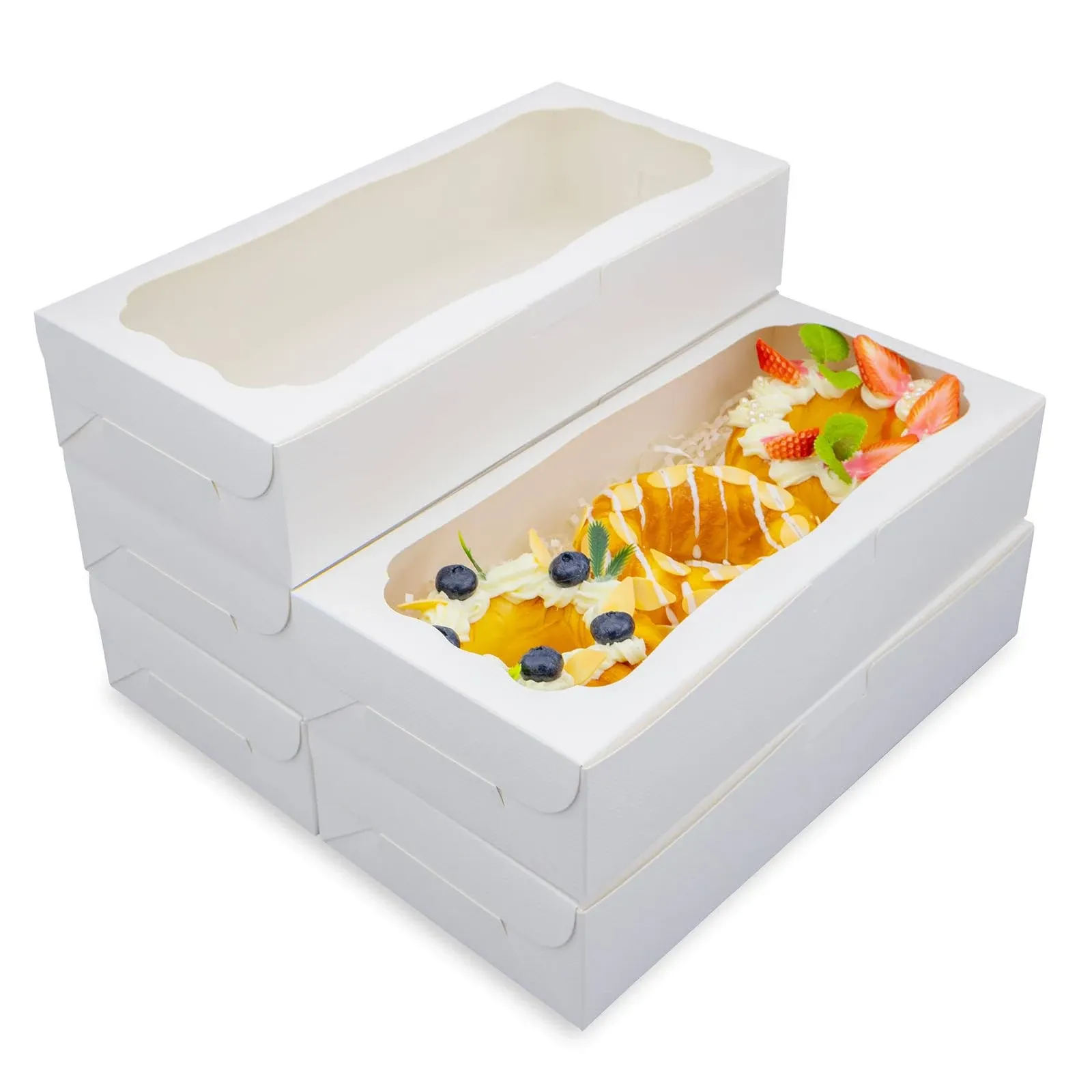 24pcs 12x5.5x2.5 Inch White Bakery Boxes Cookie Boxes Donut Boxes with Window...