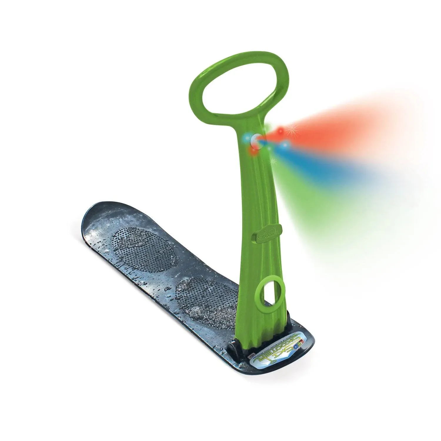 The Original LED Ski Skooter, Fold-up Snowboard Kick-Scooter for Use on Green