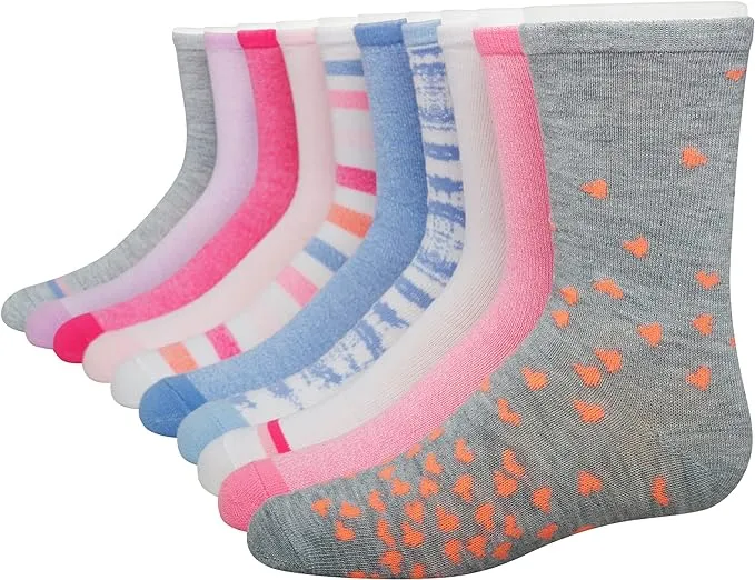 Hanes Girls' Ultimate Fashion Lightweight Stretch Crew Socks (10-Pack)