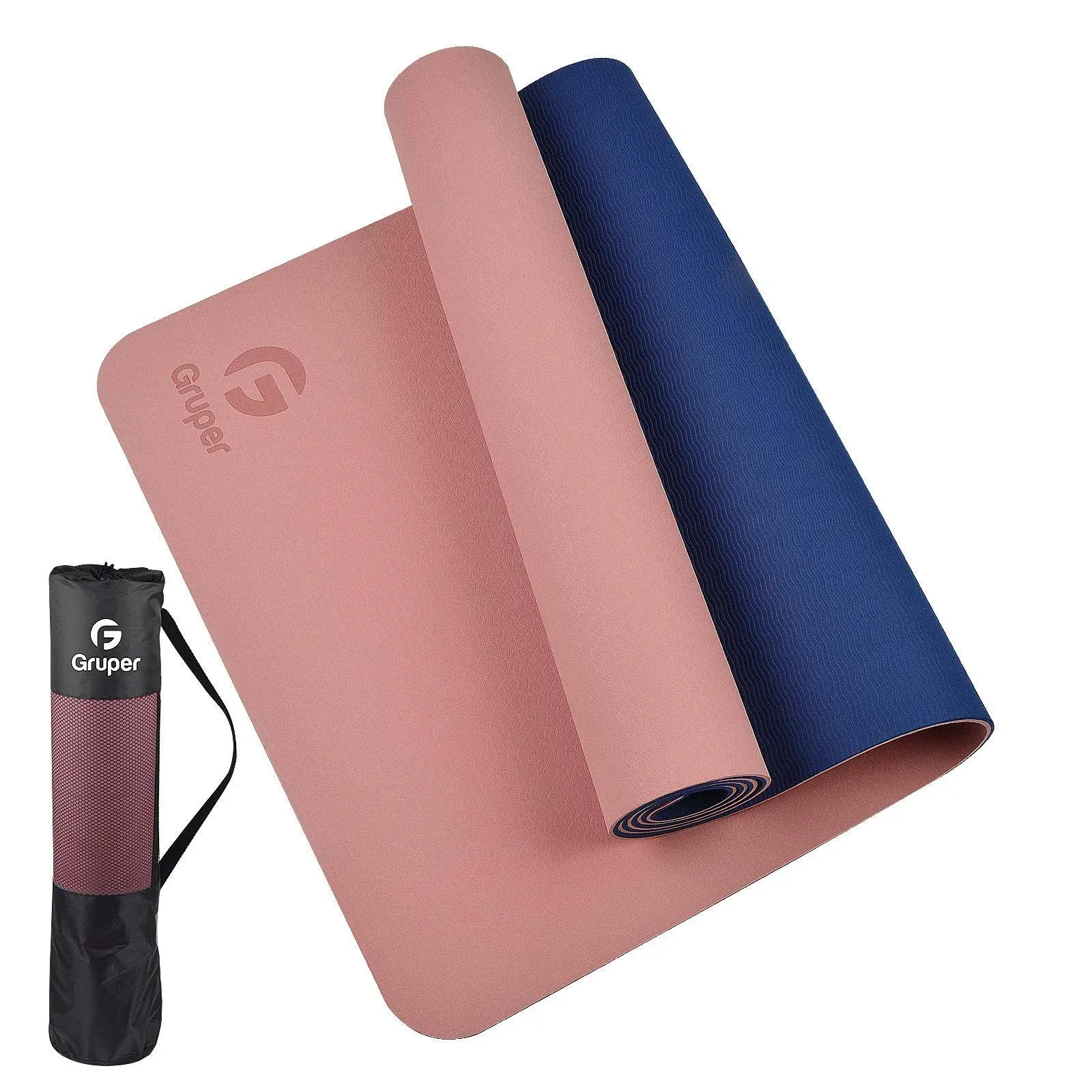 Gruper Yoga Mat Non Slip, Eco Friendly 0.31*24*72 Inches, 13.Pink / Navy Blue 