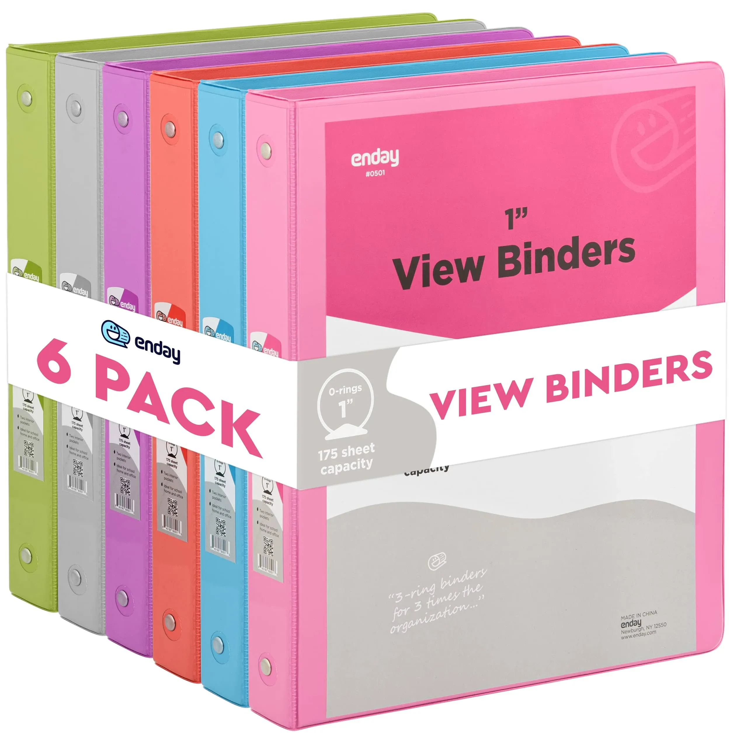 3 Ring Binder 1 Inch, 1” Clear View Cover with 2 Inside Pockets Round Ring Bi...