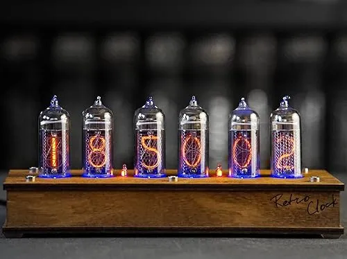 Handmade Nixie Tube Clock 6X IN-14 - Made in Ukraine - Vintage Retro Table Clock - Wooden Desk Nixie Tube Clock