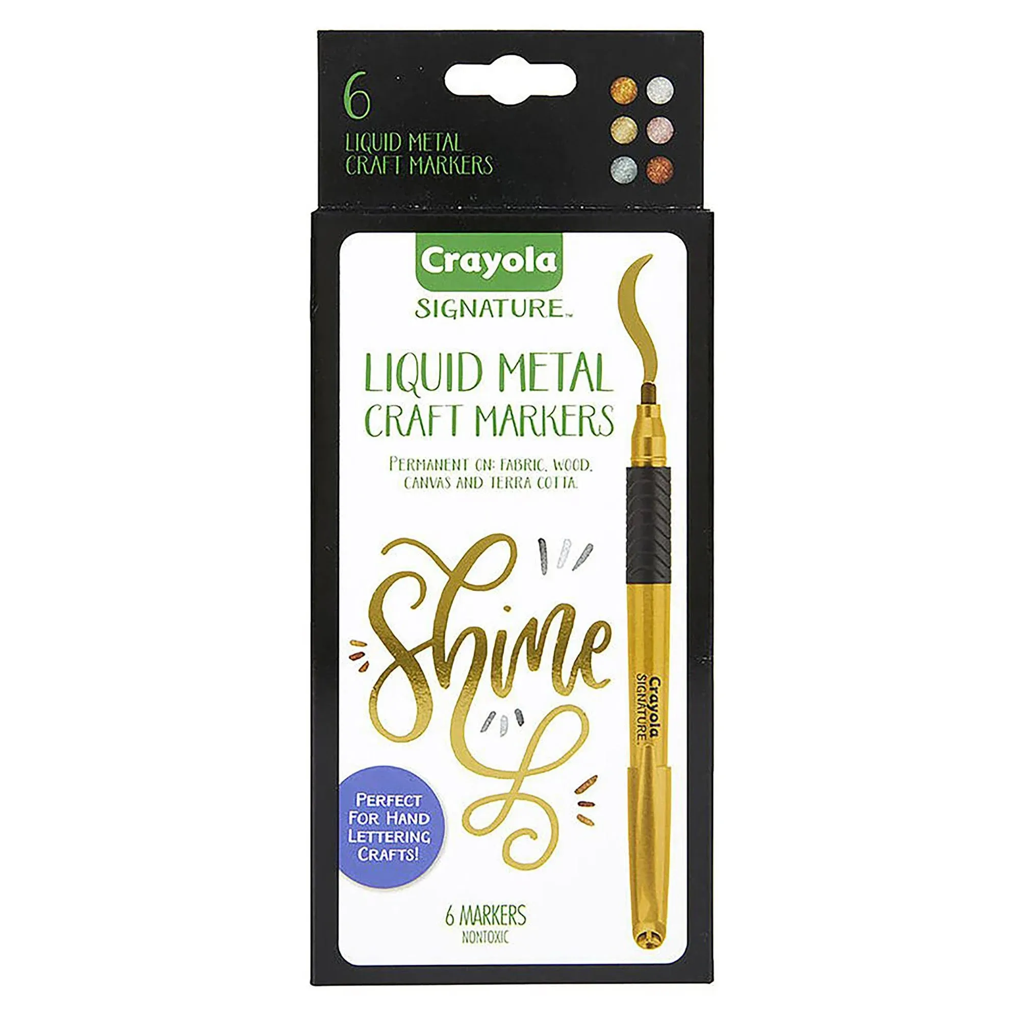 Crayola Signature Liquid Metal Permanent Art Markers, Set of 6