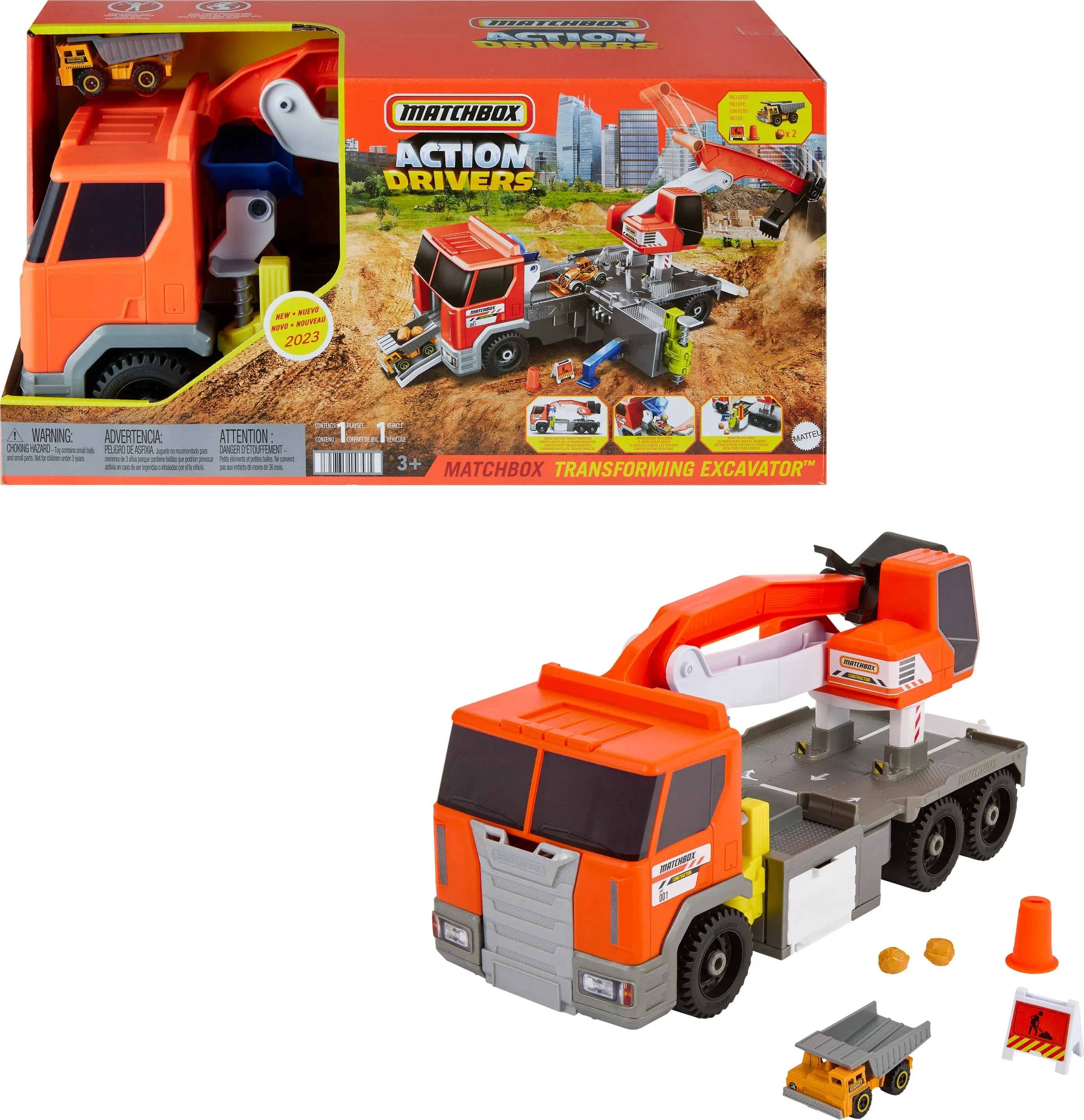 Matchbox Action Drivers Transforming Excavator Vehicle