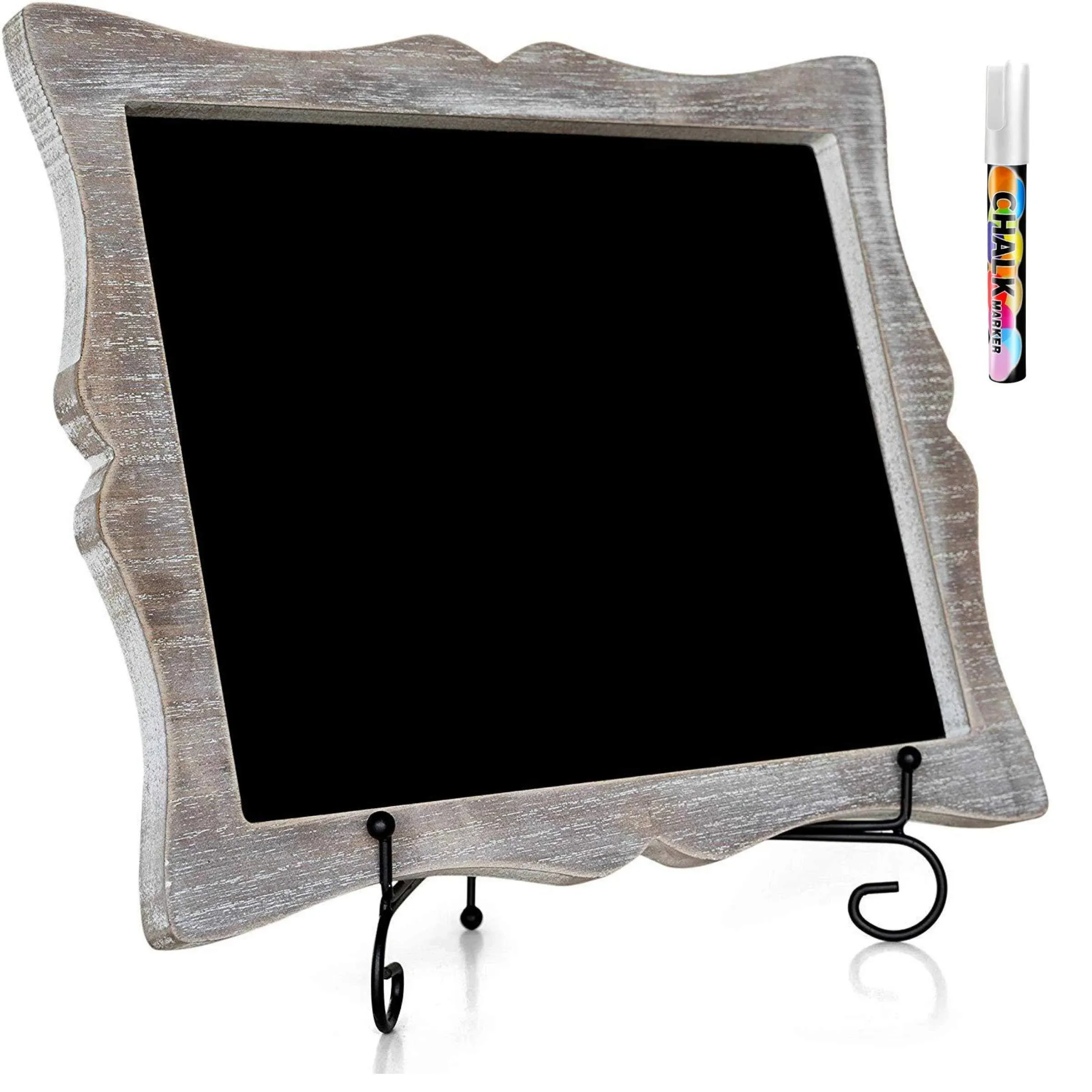 Small Chalkboard Sign with Easel (11x13) + White Liquid Chalk Marker | Hanging or Freestanding Framed Chalkboard with Hand Crafted Sweetheart Frame - Multipurpose | Small Chalkboard Sign