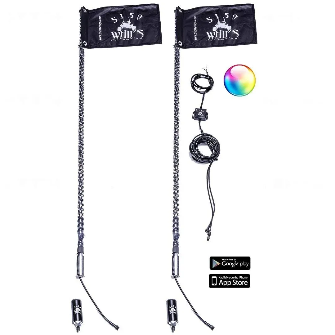 5150 Whips 187 Style Bluetooth Controlled LED Whips 4ft - Set of 2, Size: Set of 2 - 4ft