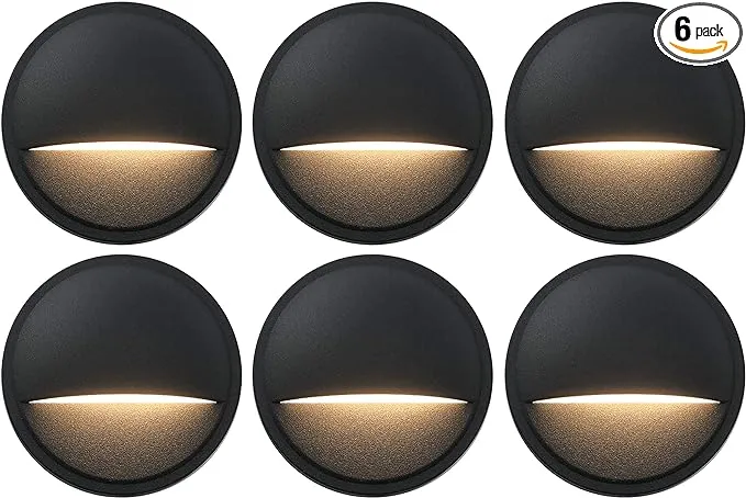 GKOLED Low Voltage LED Deck Lights, Landscape Stair Railing Light Fixture with 2W Integrated LED Chips, Die-cast Aluminum 12V AC/DC Accent Lighting with Black Powder Coated Finish (6-Pack), UL-Listed