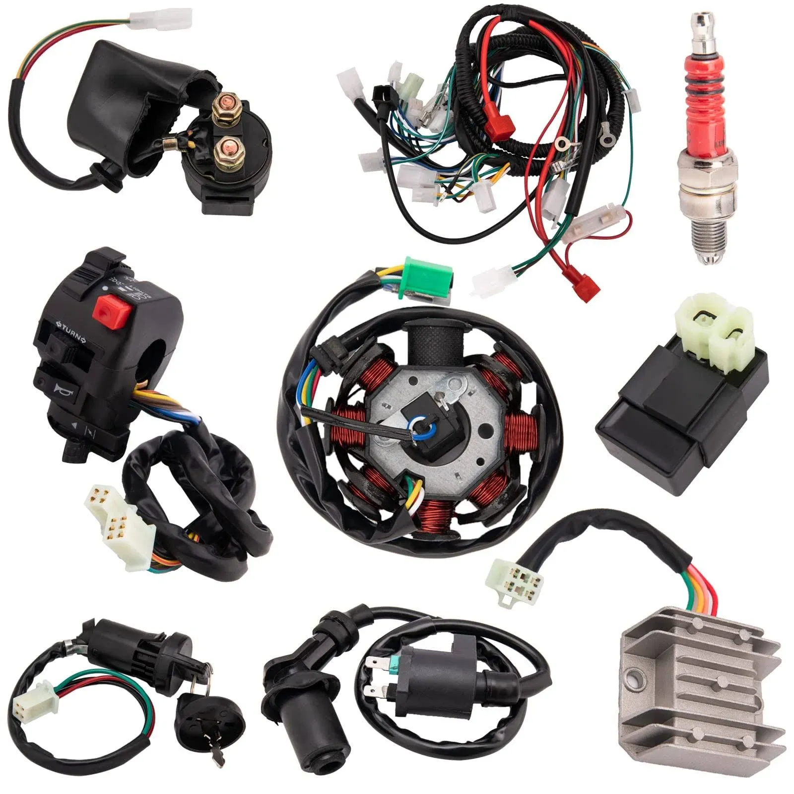 Hooto Complete Wiring Harness Kit for ATV 4-Stroke ATV Quad 150cc 200cc 250cc 300cc Quad Bike Buggy Go Kart Quad Wire Harness Complete Electrics Stator