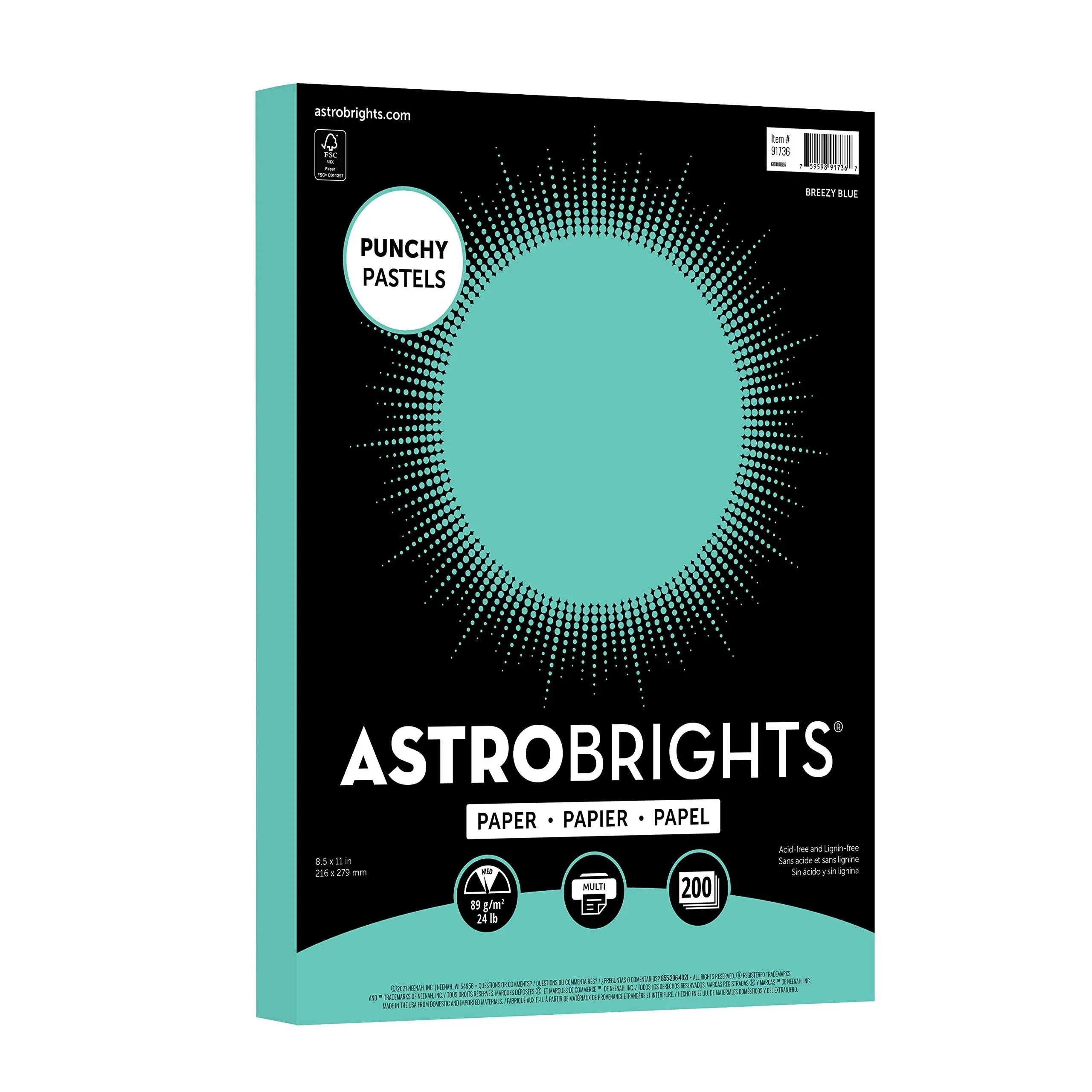 Astrobrights Punchy Pastels 8.5" x 11" Colored Paper, 24 lbs., Lively Lemon, 200 Sheets/Pack (91739)