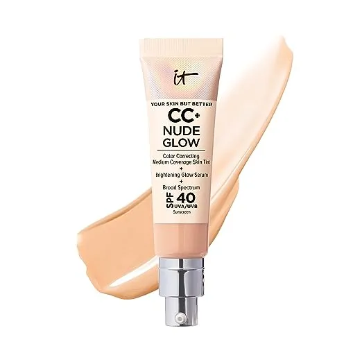 IT Cosmetics CC+ Nude Glow Lightweight Foundation + Glow Serum with SPF 40 - With Niacinamide, Hyaluronic Acid & Green Tea Extract - 1.08 fl oz