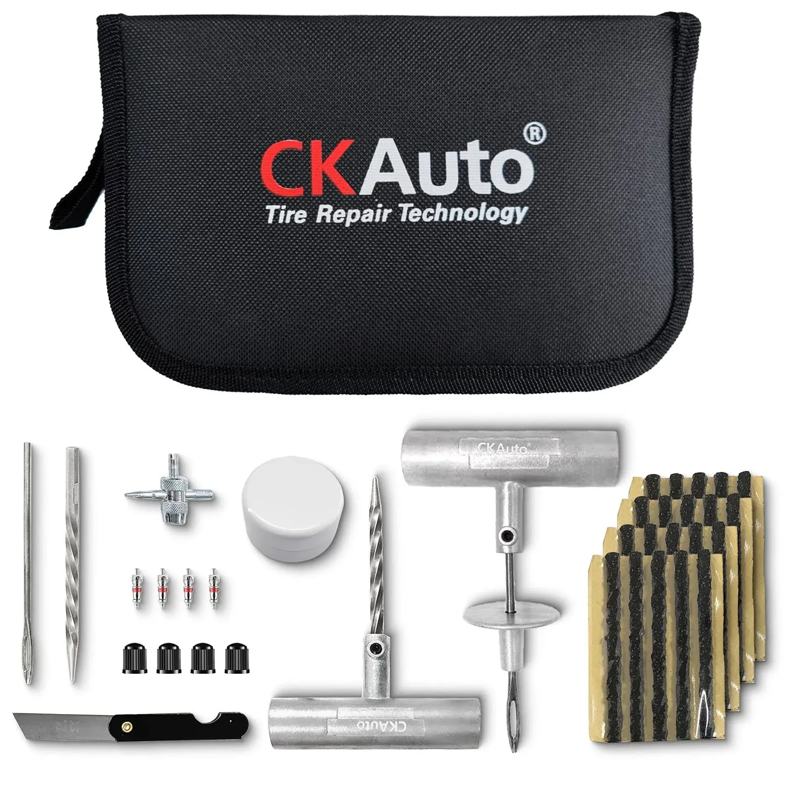 CKAuto Universal Tire Repair Kit, Heavy Duty Car Emergency Tool Kit for Flat Tire ...