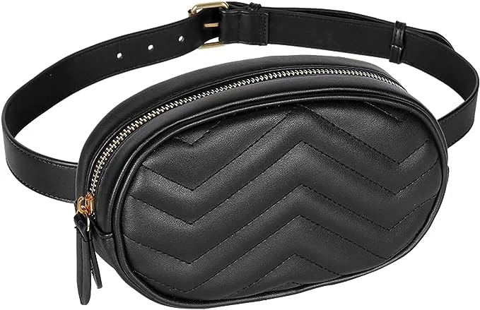 Women Stylish Black Leather Waist Bags Waterproof Belt Bag