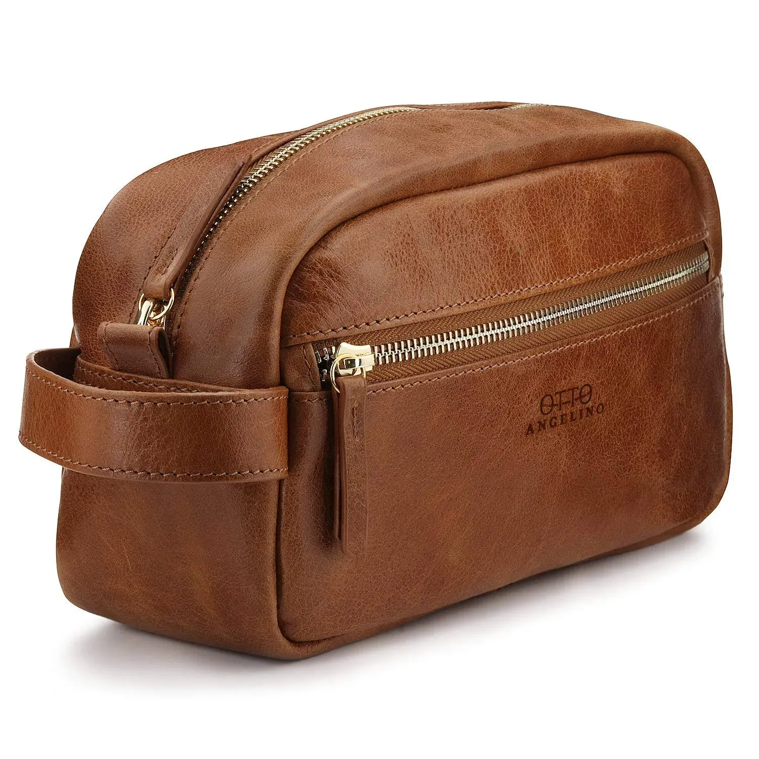 Londo Genuine Leather Travel Toiletry, Makeup, Shaving Organizer Bag - unisex (Light Brown)