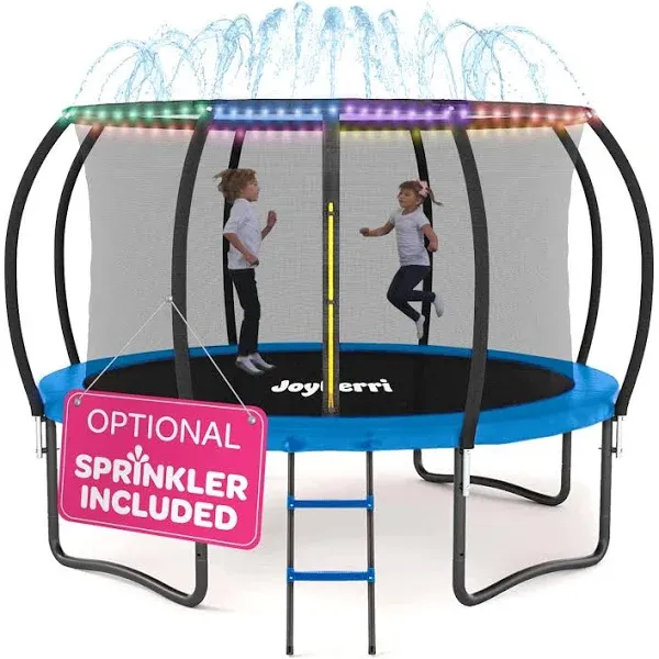 Trampolín para niños y adultos – Trampolín de 8 pies, 10 pies, 12 pies, 14 pies con red, con rociador adicional y luces LED, certificado ASTM, trampolines recreativos extra resistentes para