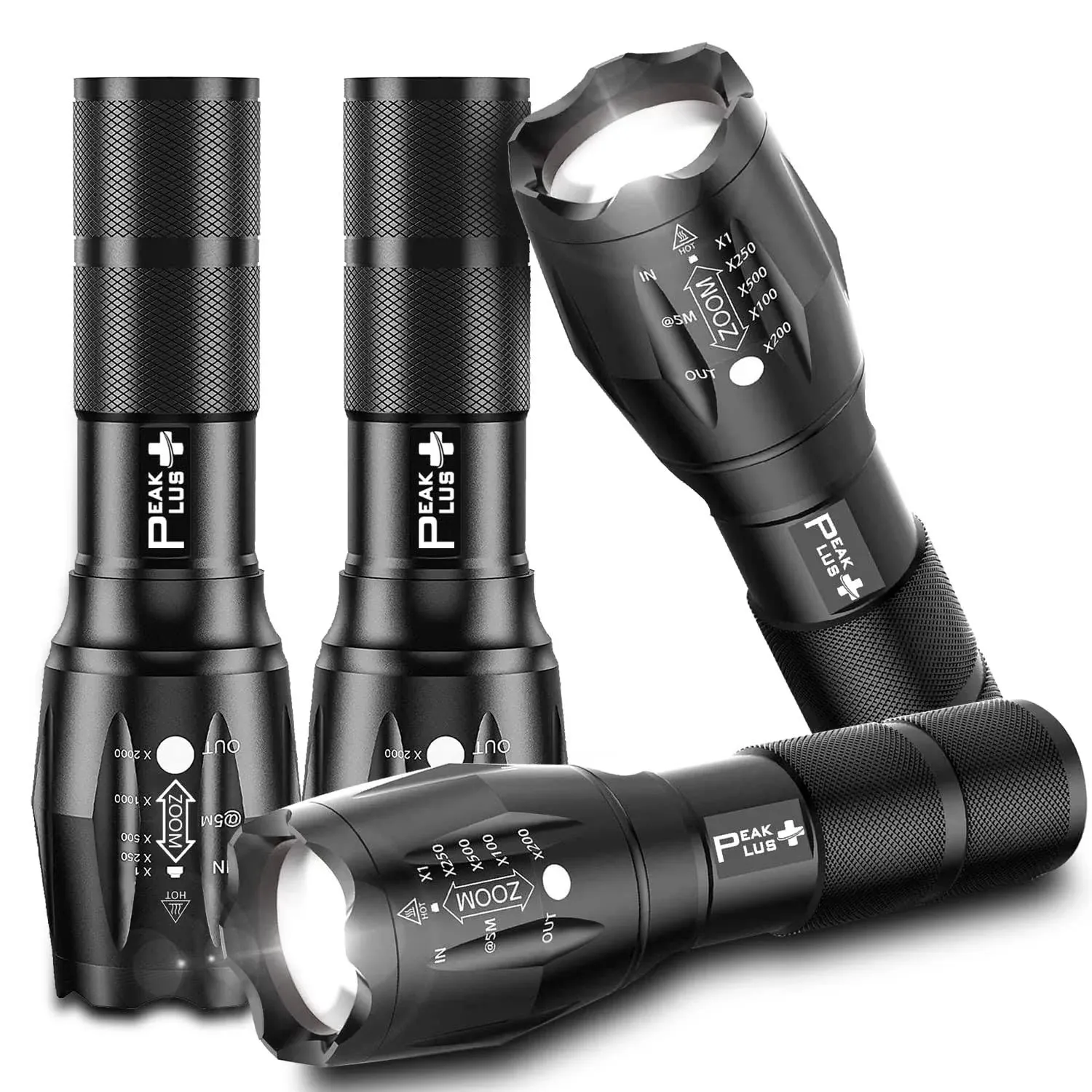 PeakPlus LED Flashlights High Lumens Tactical Flash Lights 4 Pack Super Bright ...