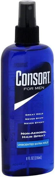 Consort for Men Hair Spray, Non-Aerosol, Unscented Extra Hold 8 oz (Pack of 2)