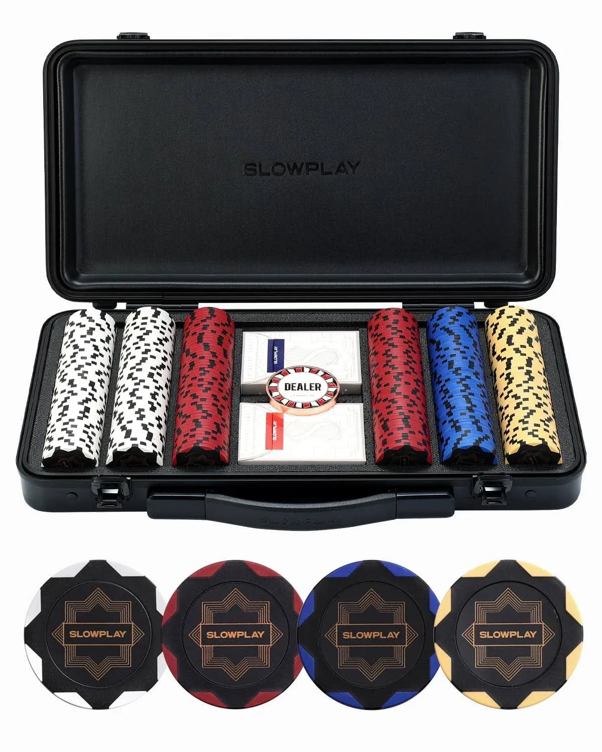 SLOWPLAY Nash 14g Clay Poker Chips Set for Texas Holdem, 300 Pcs [Blank Chips] Features A High-end Chip Case with Extra Durab