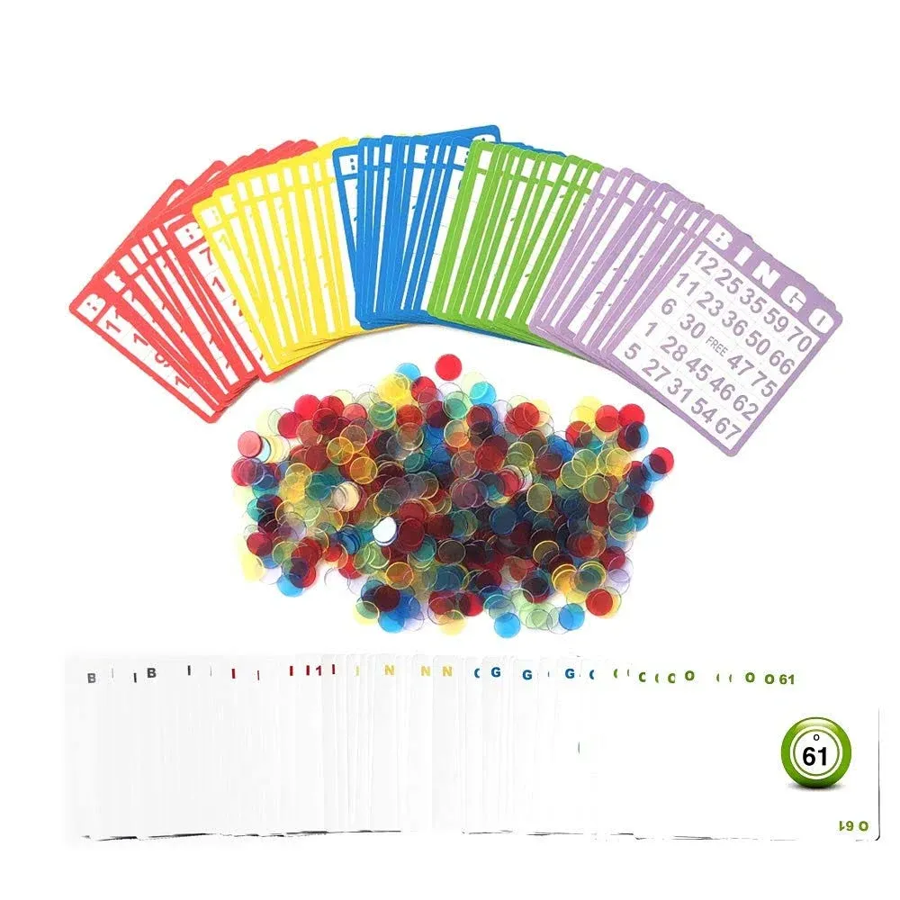 Yuanhe Complete Bingo Game Set with 50 Bingo Cards, 500 Colorful Transparent ...