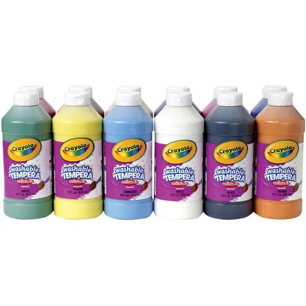 Crayola Artista II Washable Tempera Paint, Assorted, 16 oz., 12/Carton (54-8216) | Staples