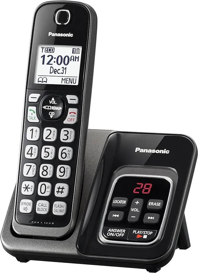 Panasonic Expandable Cordless Phone System with Call Block and Answering Machine - 1 Cordless Handsets - KX-TGD530M (Metallic Black)