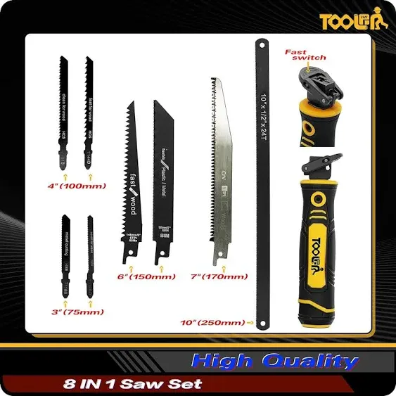 8-In-1 Multi Blades Hand Saw, Drywall Cutter Saw. Hacksaw. Long Blade Hand Saw, Jab Saw, For Cutting Drywall, Sheetrock, Wood, Metel, Plastic, Plywood. Blade Quick Change Mechanism.