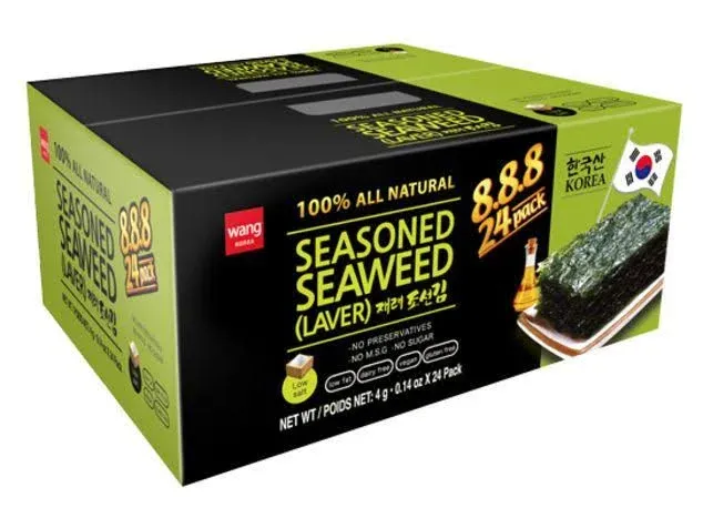 Wang Korean Roasted Seaweed Snack Keto-Friendly Vegan Gluten-Free Healthy Snack 0.14 Ounce Pack of 24