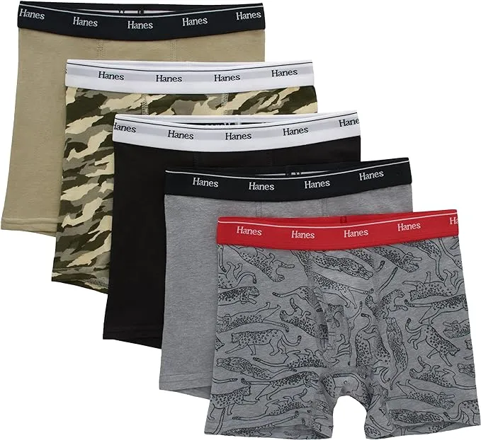 Hanes Originals Boys Boxer Briefs, Moisture-Wicking Cotton Stretch Underwear, Assorted 5-Pack