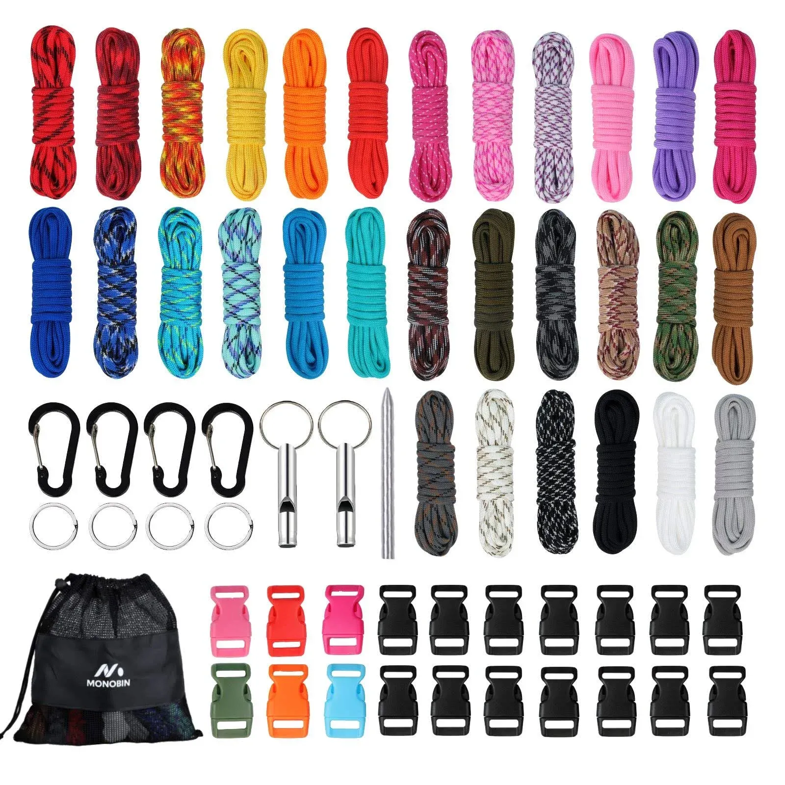 MONOBIN Paracord Combo Kits 550 Type III Parachute Cord Bracelet Crafting Kits, Survival Rope Making lanyards,Dog Co