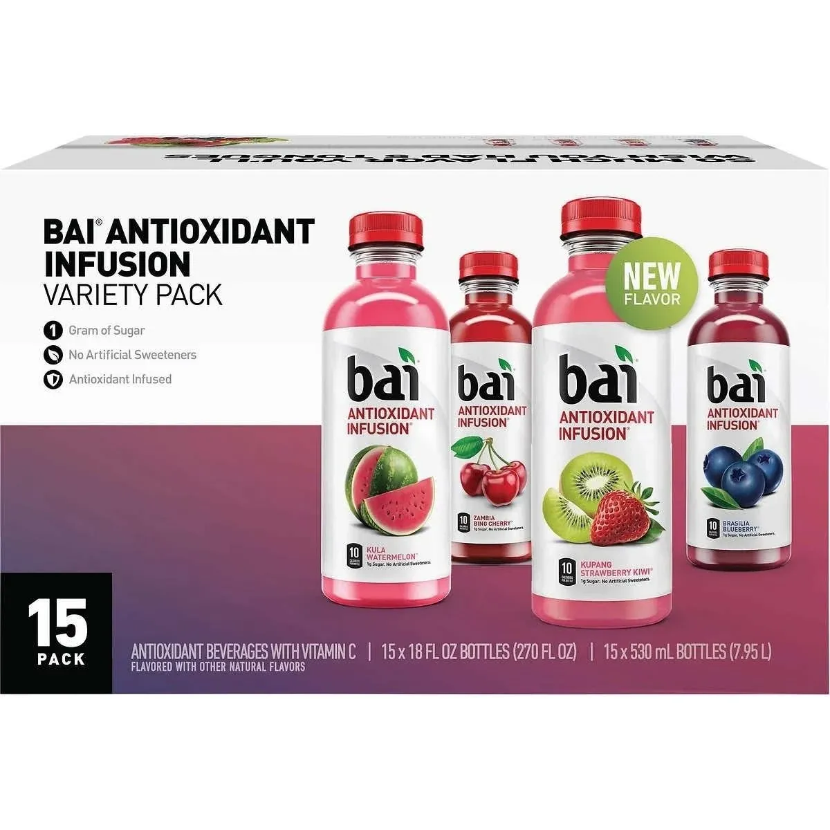 Bai Wonderwater Variety Pack 18 Fluid Ounce (Pack of 15)