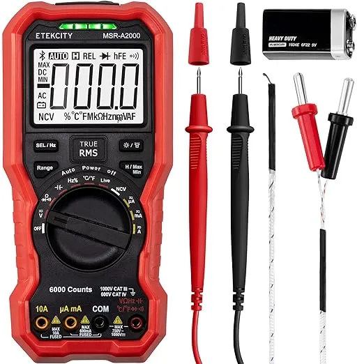 Etekcity Digital Multimeter Voltmeter TRMS 6000 Counts, AC DC Voltage Meter and Current Tester with Volt, Ohm, Amp, Diode, Capac A2000